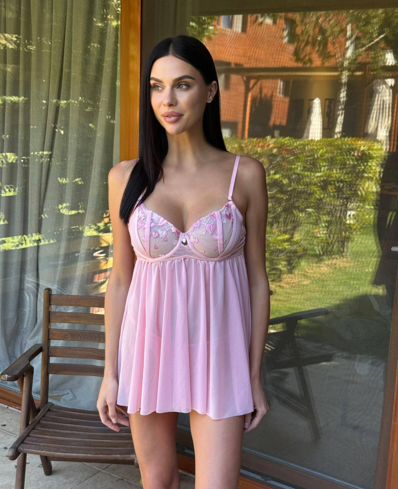 Pembe Kalpli Gecelik Takım