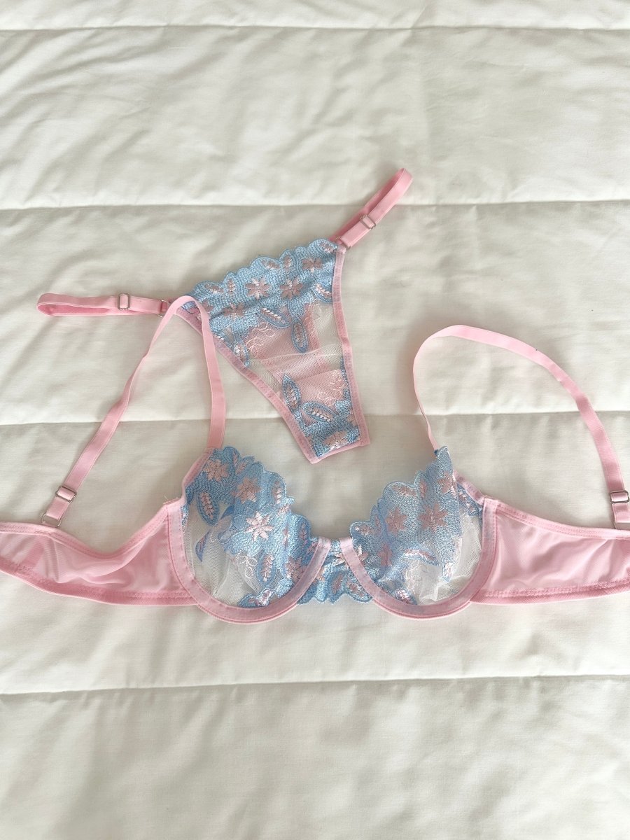 Pinkley Pembe Balenli Sütyen Takım - Feruz Design