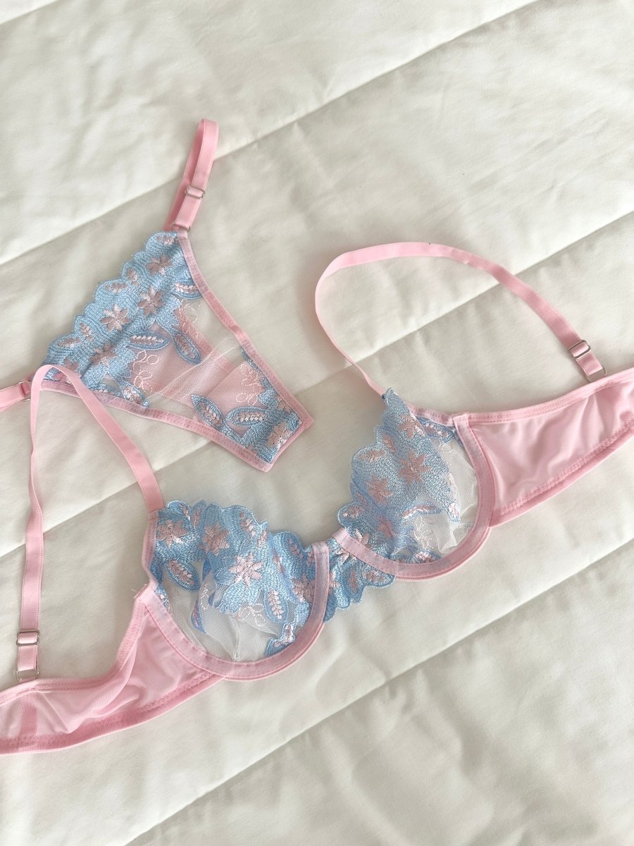 Pinkley Pembe Balenli Sütyen Takım - Feruz Design