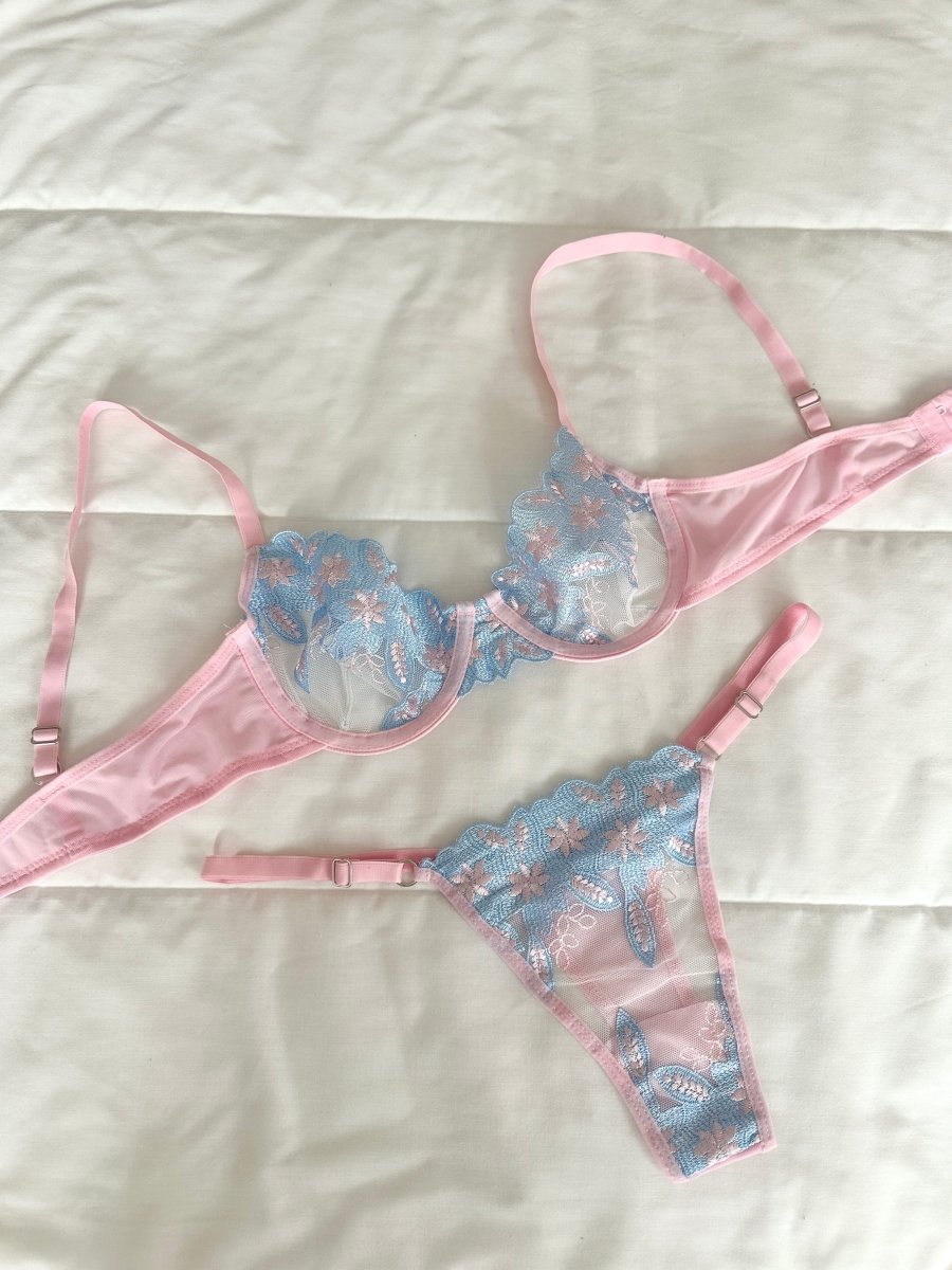 Pinkley Pembe Balenli Sütyen Takım - Feruz Design