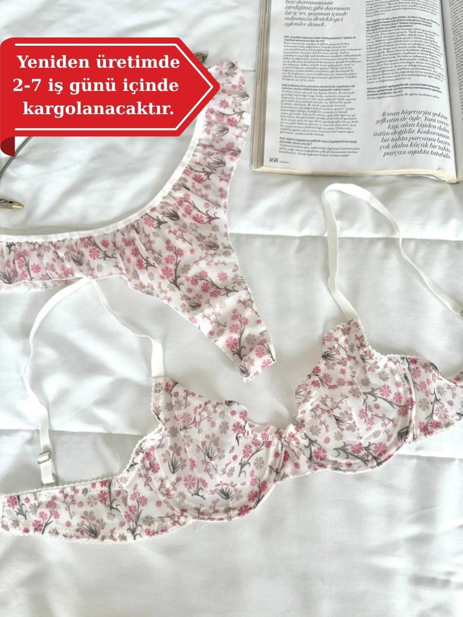 Pretty Ekru Tül Sütyen Takımı - Feruz Design