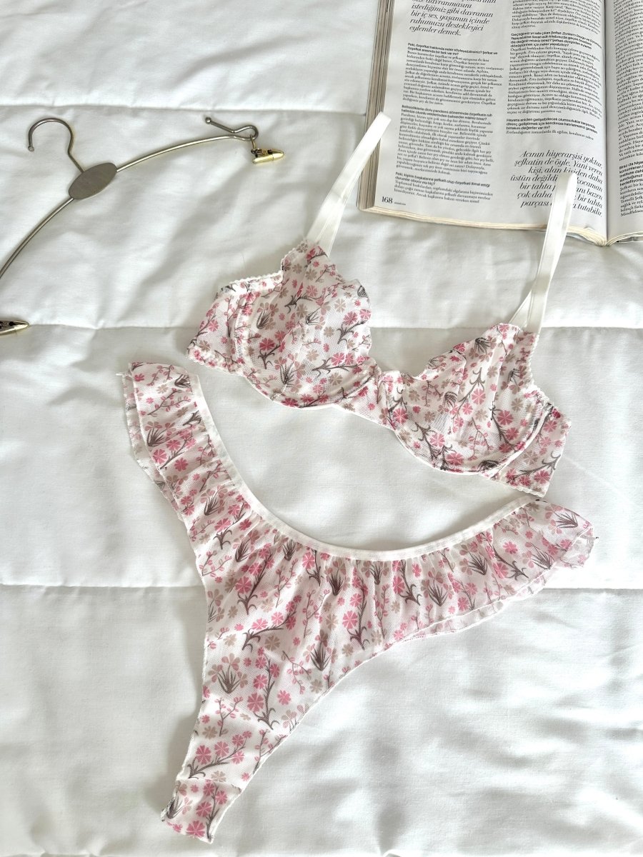 Pretty Ekru Tül Sütyen Takımı - Feruz Design
