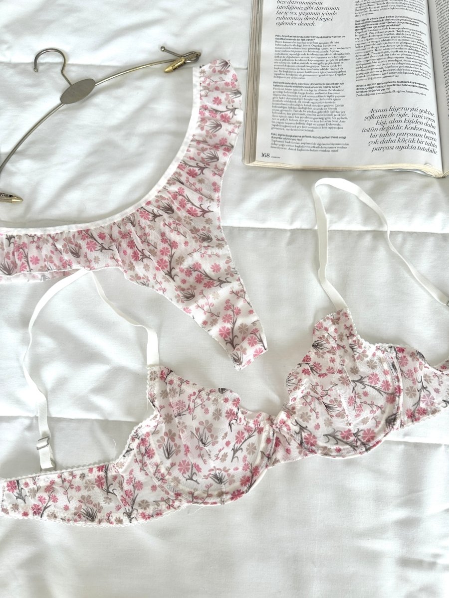 Pretty Ekru Tül Sütyen Takımı - Feruz Design