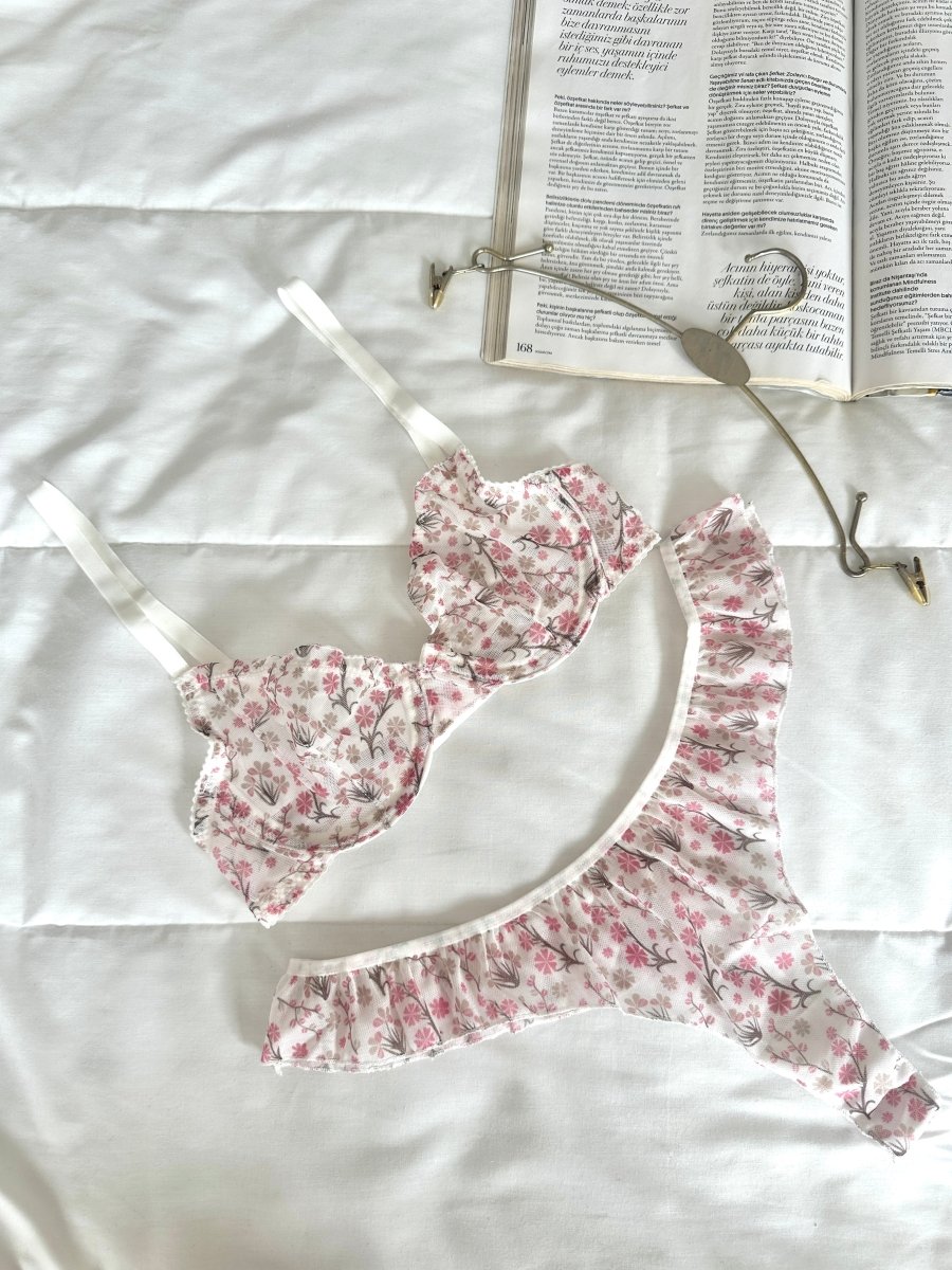 Pretty Ekru Tül Sütyen Takımı - Feruz Design