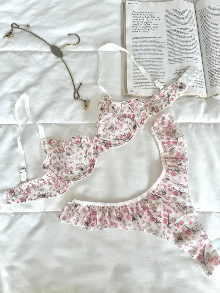 Pretty Ekru Tül Sütyen Takımı - Feruz Design