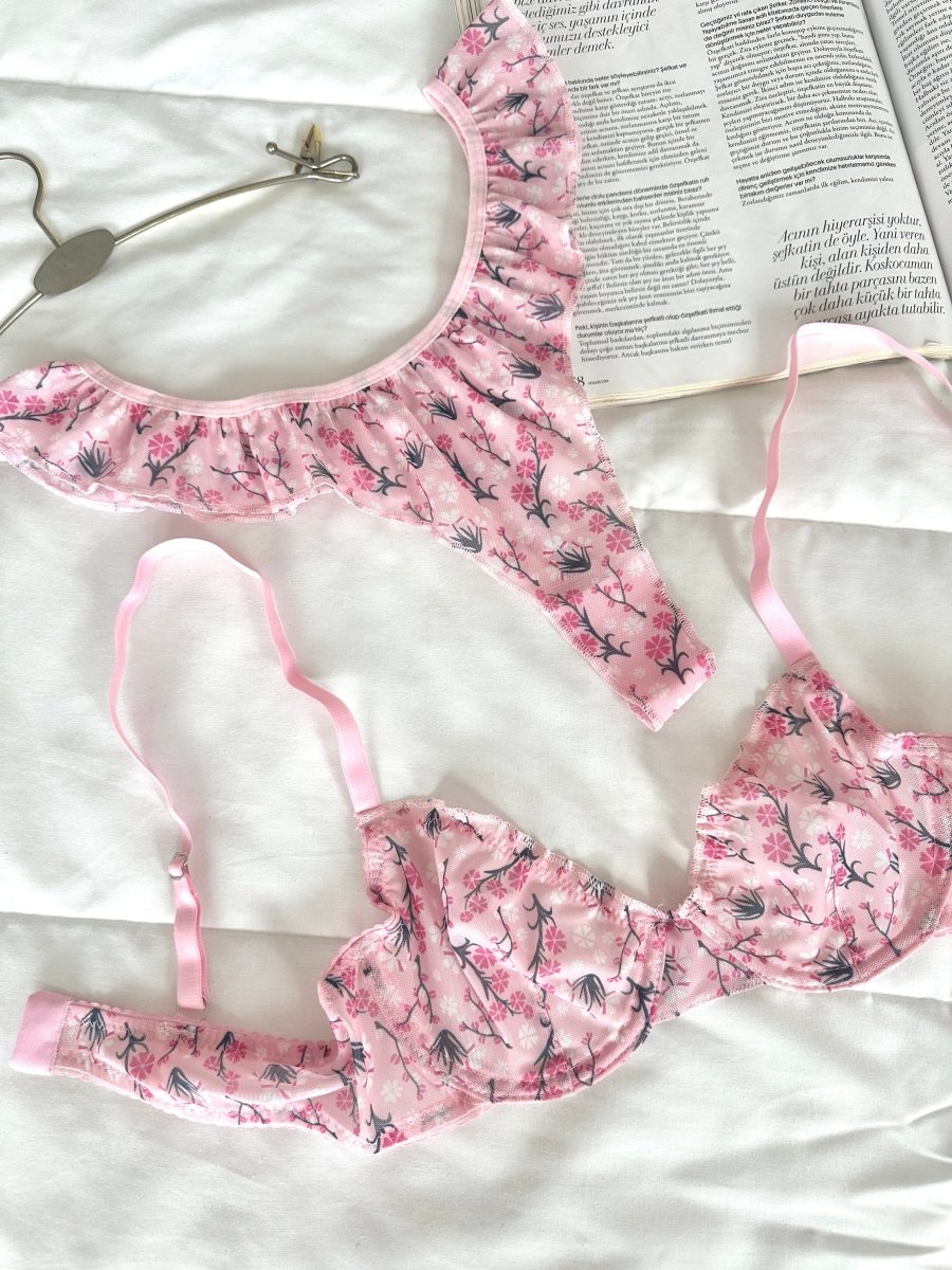 Pretty Pembe Tül Sütyen Takımı - Feruz Design