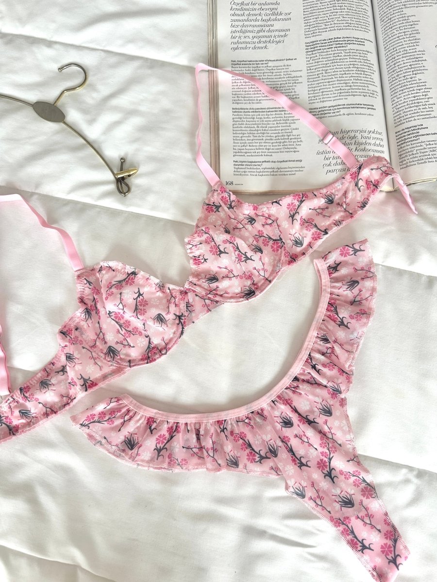 Pretty Pembe Tül Sütyen Takımı - Feruz Design