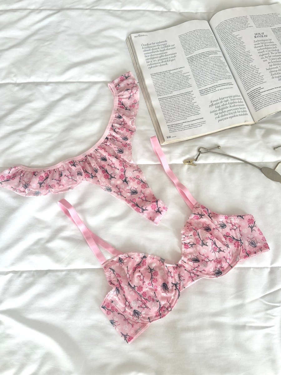 Pretty Pembe Tül Sütyen Takımı - Feruz Design