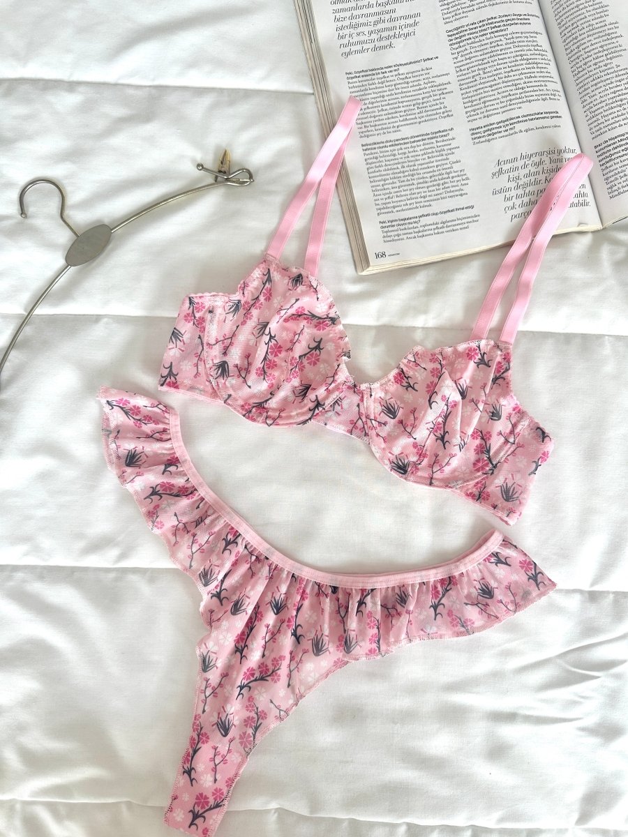 Pretty Pembe Tül Sütyen Takımı - Feruz Design