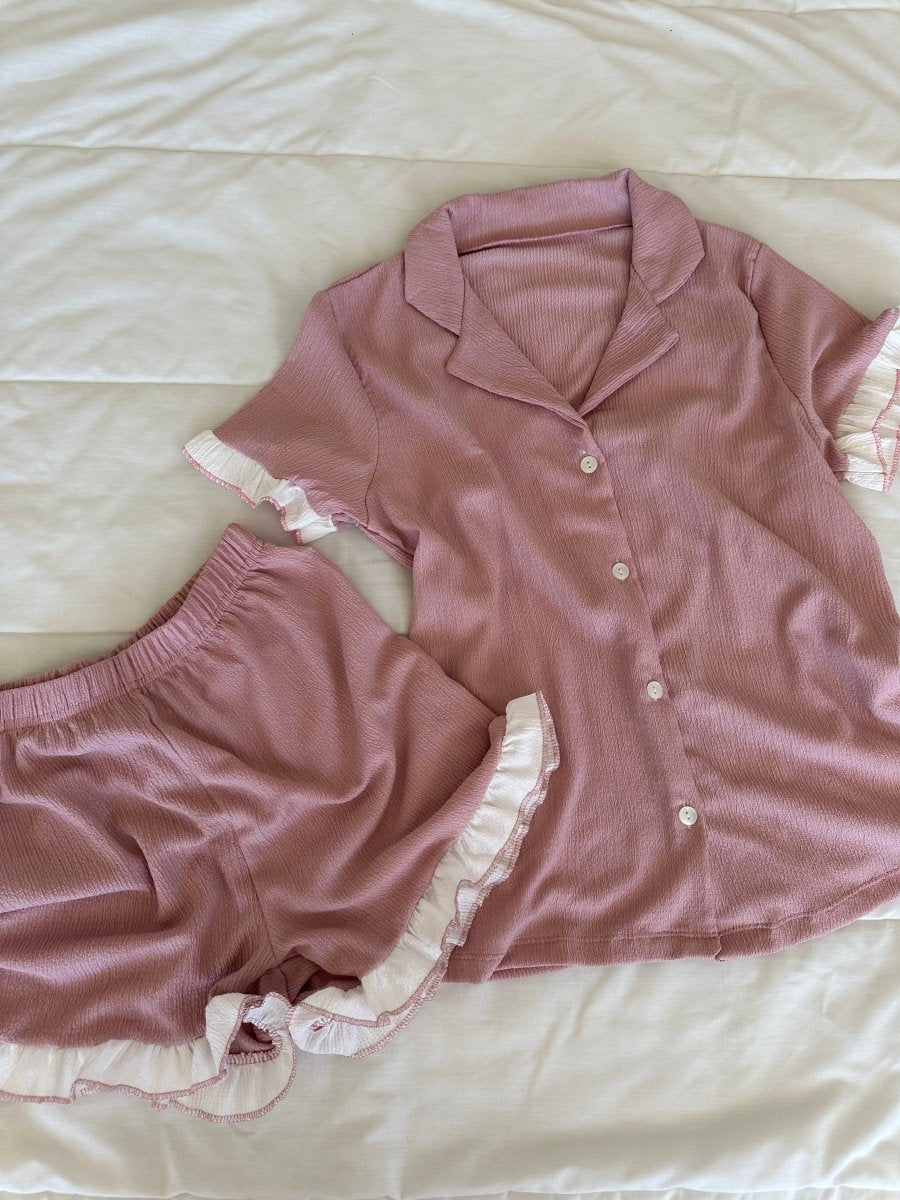 Rose Fırfır Detaylı Şortlu Pijama Takımı - Feruz Design