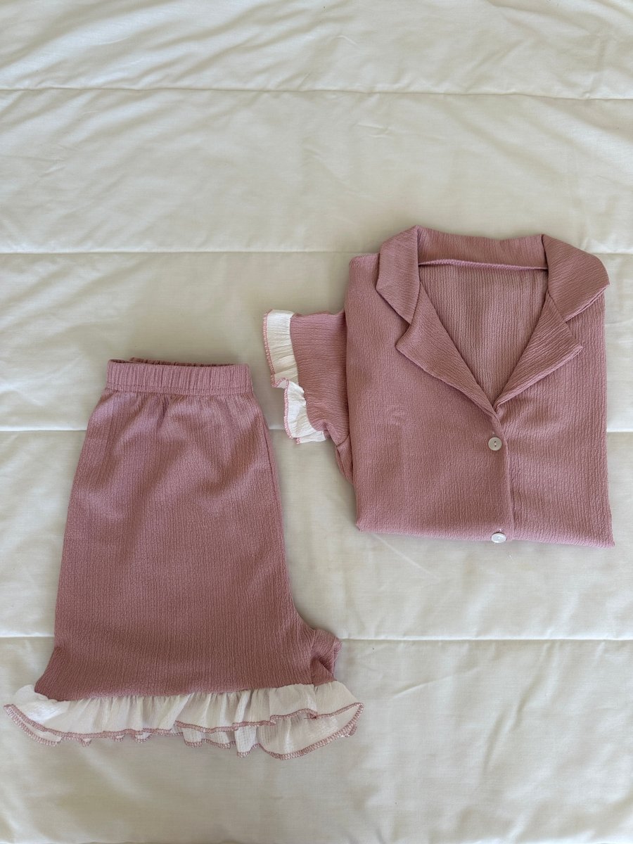 Rose Fırfır Detaylı Şortlu Pijama Takımı - Feruz Design