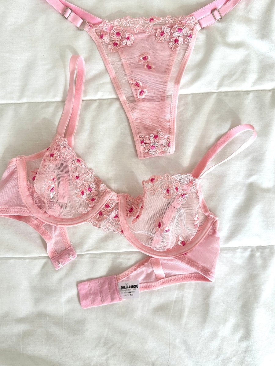 Whisper Pembe Çiçekli Sütyen Takımı - Feruz Design